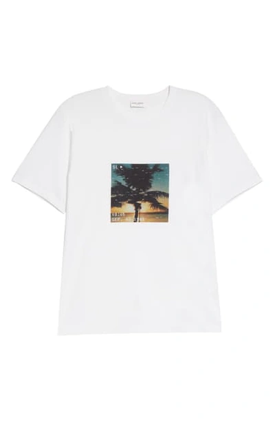 Saint Laurent Palm Tree Cotton Graphic Tee In Natural/ Multicolor