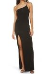 Lulus Keeper Of My Heart Black One-shoulder Maxi Dress In Black