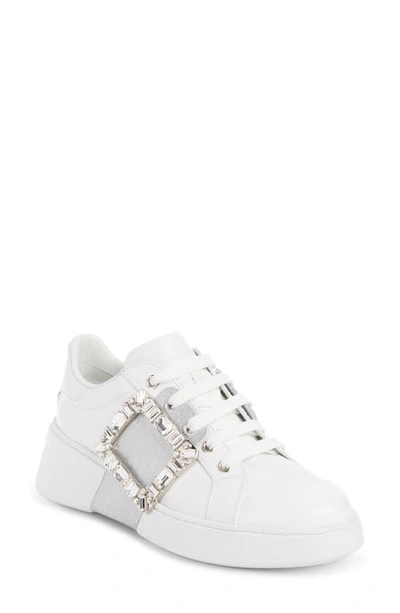 Roger Vivier Viv Skate Crystal Buckle Sneaker In White