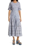 Loveshackfancy Edie Lace And Cotton-muslin Midi Dress In Blue