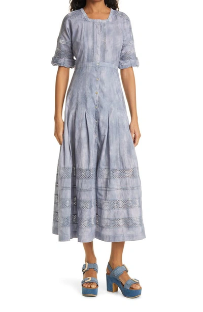 Loveshackfancy Edie Lace And Cotton-muslin Midi Dress In Blue