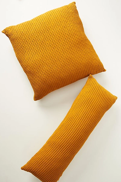 Anthropologie Woven Waffle Pillow By  In Orange Size 24" X 24"