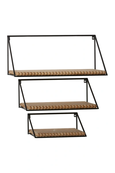 Willow Row Natural Wood & Black Metal Wall Shelf With Beaded Edge