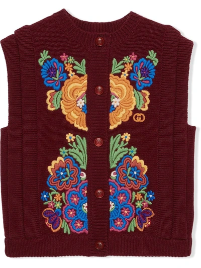 Gucci Kids' Floral Embroidery Waistcoat In Red