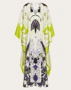 Valentino World Arazzo Print Cape-style Draped Dress In Lime/multicolor
