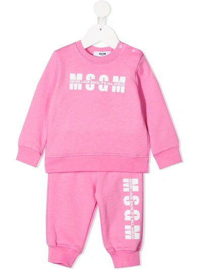 Msgm Babies' Logo-print Tracksuit Set In 粉色