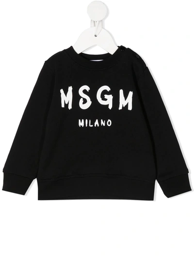 Msgm Babies' Logo-print Crew Neck Sweatshirt In Black