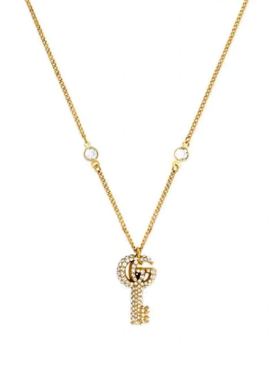 Gucci Double G Key Gold-tone Brass And Crystal Necklace In Yellow Gold
