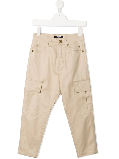 Balmain Teen Cargo Pocket Straight-leg Jeans In Beige