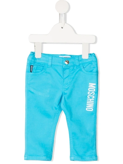 Moschino Babies' Logo-print Slim-cut Trousers In Blue