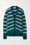 MARNI STRIPED BRUSHED MOHAIR-BLEND CARDIGAN