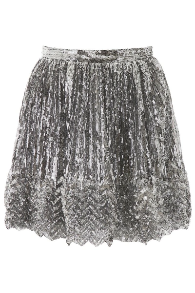 Marco De Vincenzo Sequins Mini Skirt In Silver,metallic