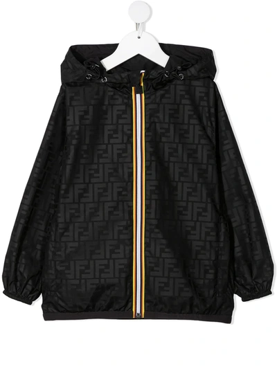 Fendi Kids' Logo-print Hooded Jacket In Black