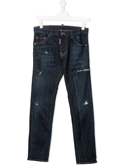 Dsquared2 Teen Distressed Straight-leg Jeans In Blue