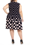 London Times Polka Dot Fit & Flare Dress In Blk/blush