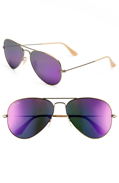 Ray Ban Standard Original 58mm Aviator Sunglasses In Bronze/ Violet Mirror