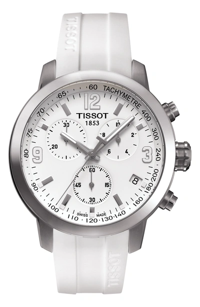 Tissot Men's Prc200 Chronograph Silicone Strap Watch In White-silver