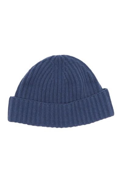 Portolano Cashmere Ribbed Cuffed Beanie In Indgo Blue