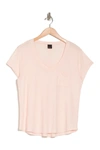 Free Press V-neck Pocket T-shirt In Pink Creole
