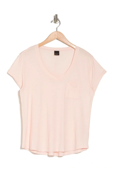 Free Press V-neck Pocket T-shirt In Pink Creole