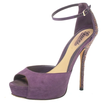 Pre-owned Gucci Purple Suede Embellished Ankle Strap Sandals Size 37