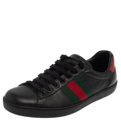 Pre-owned Gucci Black/red Leather Ace Web Low Top Sneakers Size 43
