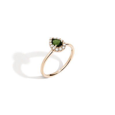 Aurate Vintage Pear Cut Ring (green Tourmaline) In Gold/ White