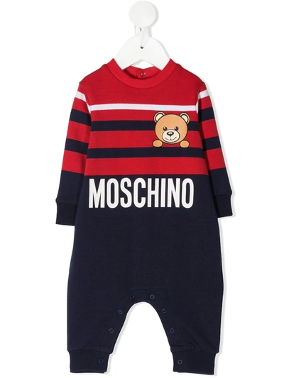 Moschino Babies' Teddy Bear Cotton Romper In 蓝色