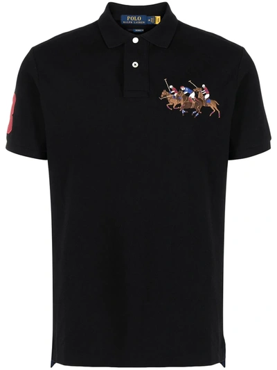 Polo Ralph Lauren Embroidered Match Slim-fit Polo Shirt In Black