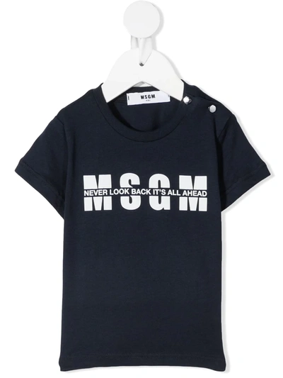 Msgm Babies' Logo-print Cotton T-shirt In 蓝色