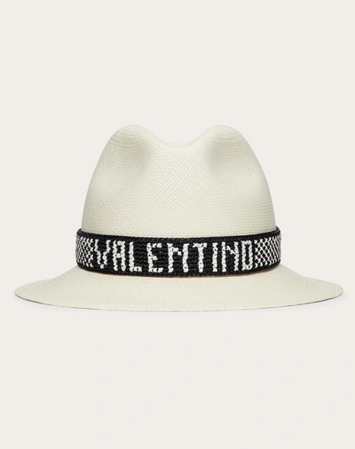 Valentino Garavani Borsalino X Valentino - Panama Quito Hat With Valentino-embroidered Ribbon In Black/beige
