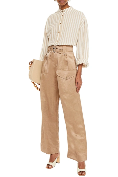 Paul Smith Pleated Shantung Wide-leg Pants In Sand