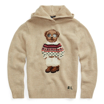 Ralph Lauren Polo Bear Wool-blend Knit Hoodie In Oatmeal Multi