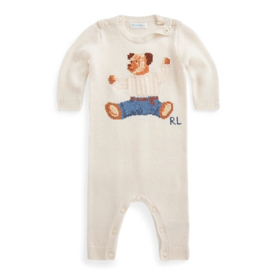 Ralph Lauren Babies' Polo Bear Cashmere-blend Coverall In Warm White