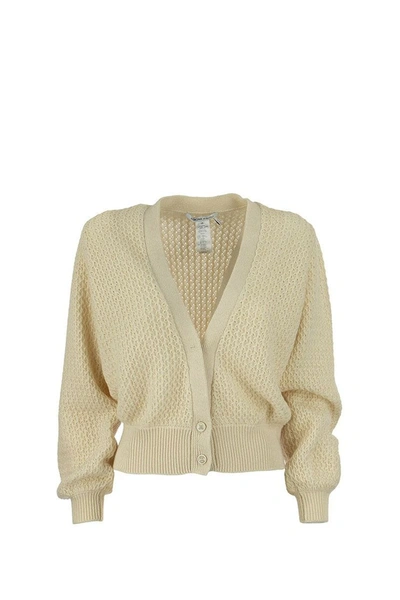 Agnona Cashmere And Cotton Cardigan In Ivory