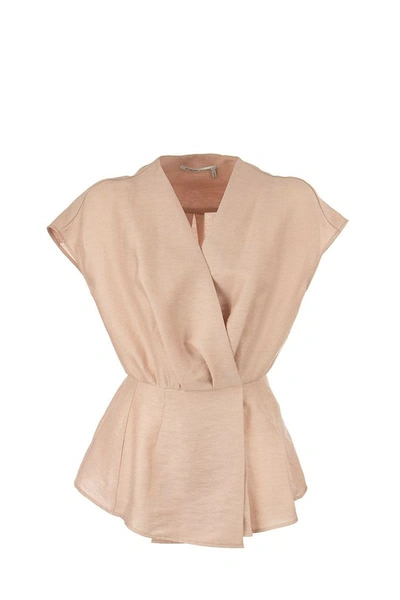 Agnona Linen Blend Top In Pink In Light Pink