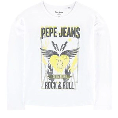 Pepe Jeans Kids'  Optic White Cotty Rock & Roll T-shirt In Blue
