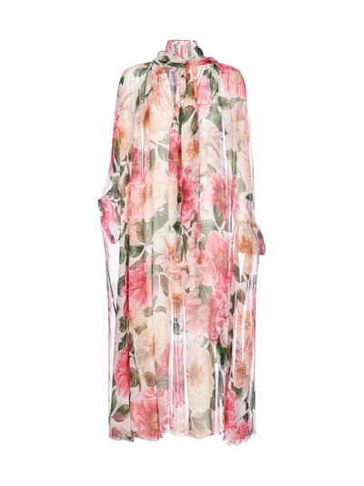 Dolce & Gabbana Camellia-print Silk Kaftan Dress In Camelie Rosa Fdo Nat