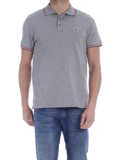 Moncler Short-sleeved Polo Shirt With Logo In Grey