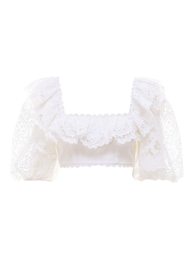 Zimmermann Lulu Cropped Ruffled Broderie Anglaise Cotton Top In White