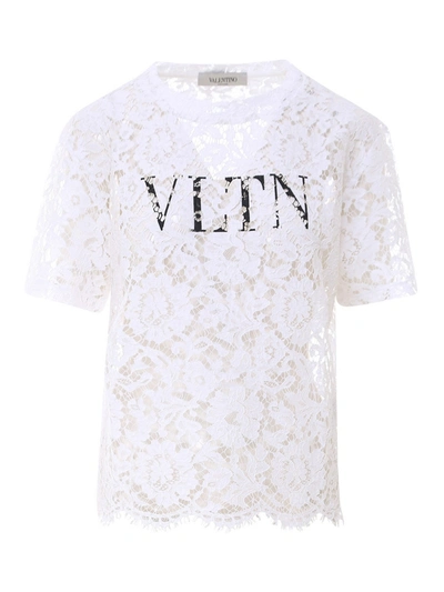 Valentino Logo Print Lace-layered T-shirt In White