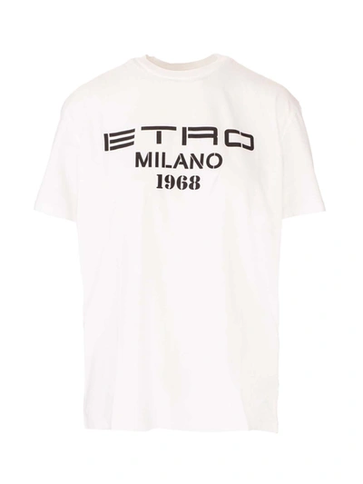 Etro Logo Print Cotton Jersey T-shirt In White