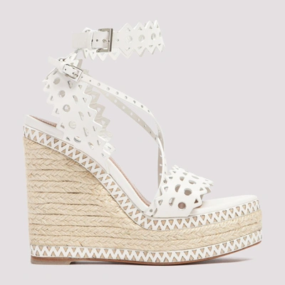 Alaïa Vienne 120 Calfskin Espadrille Wedges In Blanc