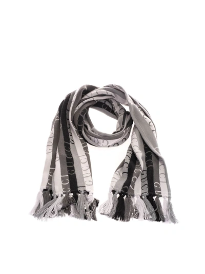 Gucci Stripe Scarf In Grey And Black