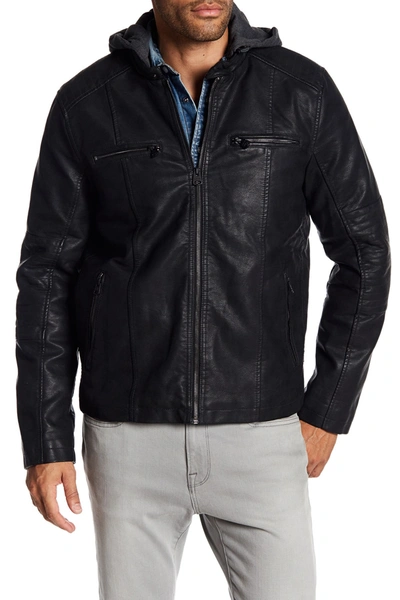 Levi's Faux Leather Hooded Moto Racer Jacket In Black