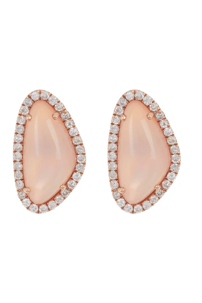 Meira T 14k Rose Gold Rose Quartz & Diamond Stud Earrings