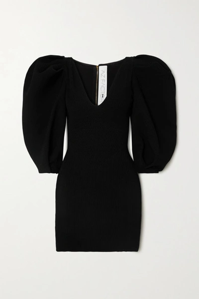 Az Factory Mybody Ribbed Stretch-knit Mini Dress In Black