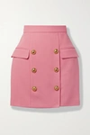 BALMAIN BUTTON-EMBELLISHED COTTON-PIQUÉ MINI SKIRT