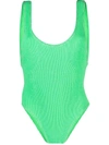 Reina Olga Shirred Stretch Swimsuit In Green