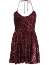 Saint Laurent Sequinned Pleated Mini Dress In Red
